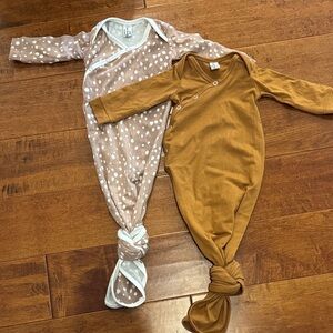 Cozy Newborn Pajama Tie Gowns in Brown and Polka Dot